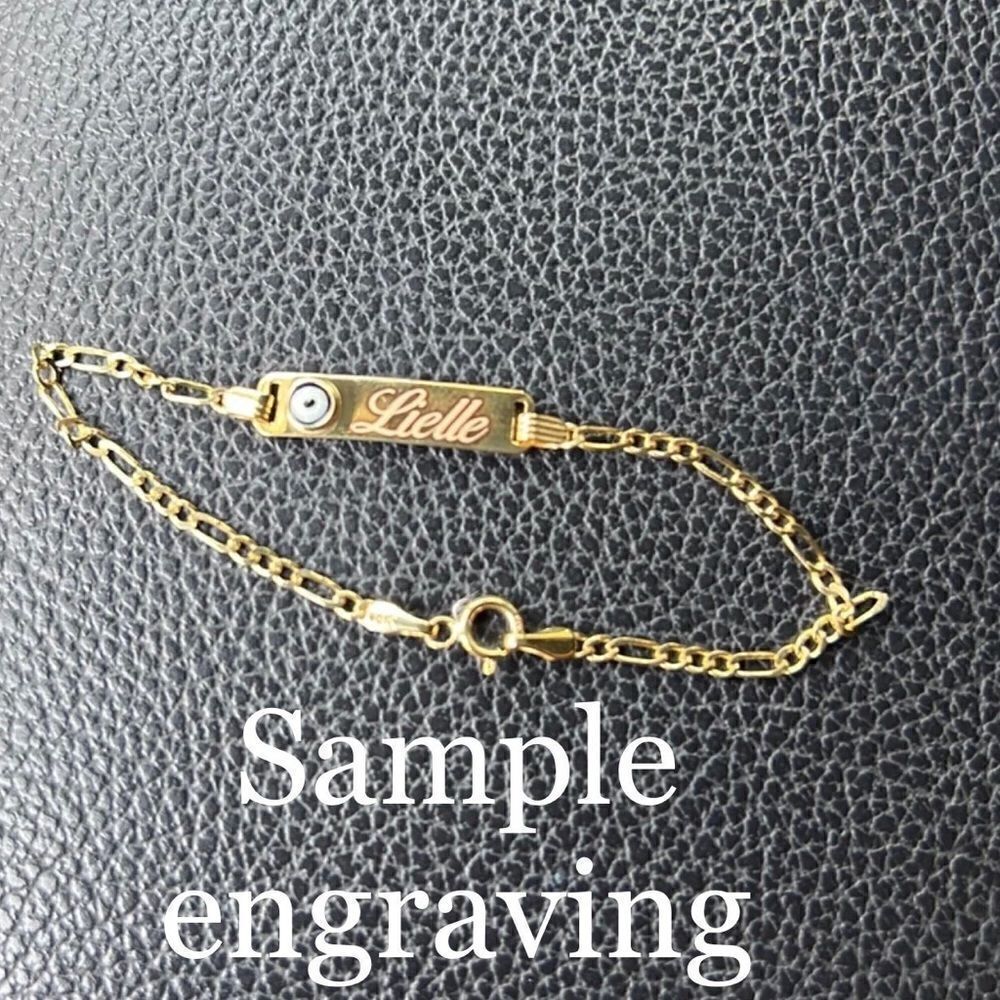 14k solid yellow gold kids bracelet | evil eye ID baby Bracelet | - Picture 10 of 10